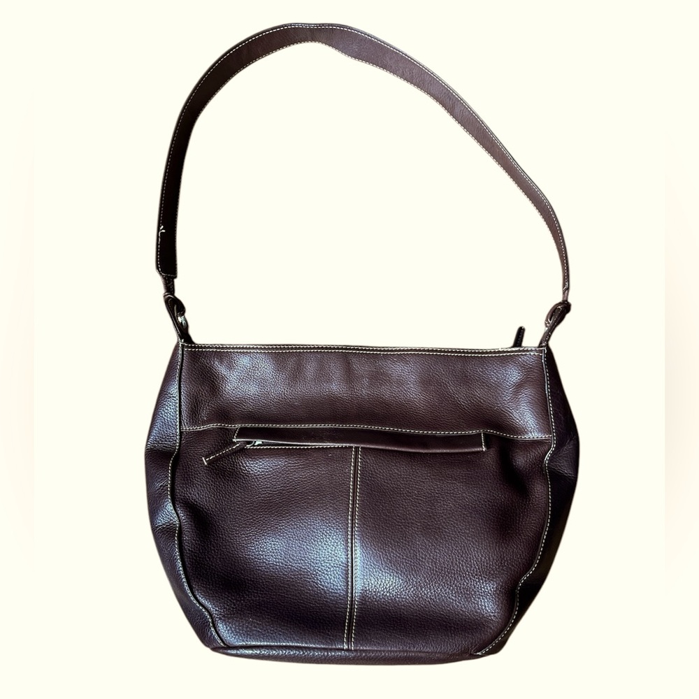 Tignanello shoulder bag chocolate brown pebbled leather top zip classic normcore